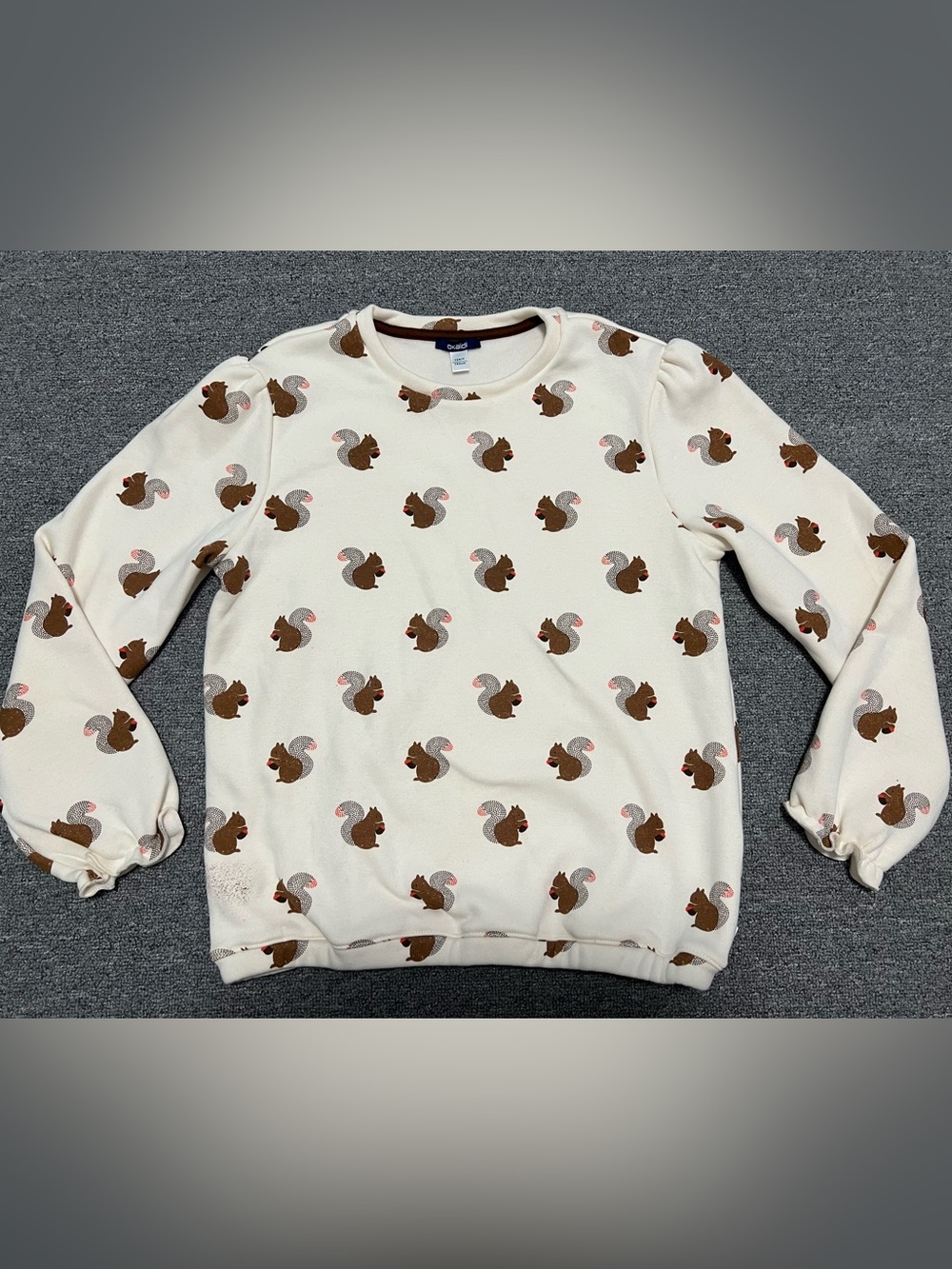 Okaidi Girl’s Cream Sweatshirt with Brown Squirrel Print 12T